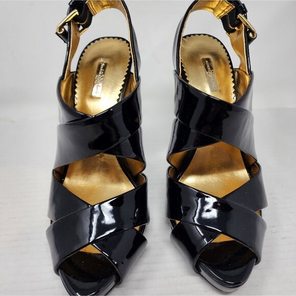 Report Signature Black Platform Heels Cutouts Buckle Closure Women's Size 8 - Picture 3 of 9